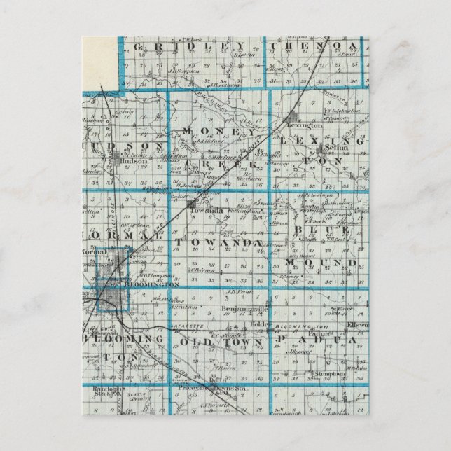 Cartão Postal Mapa do Condado de McLean e de Le Roy (Frente)