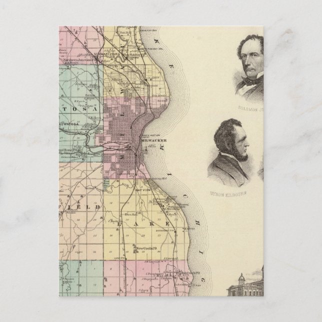Cartão Postal Mapa do Condado de Milwaukee, Estado de Wisconsin (Frente)