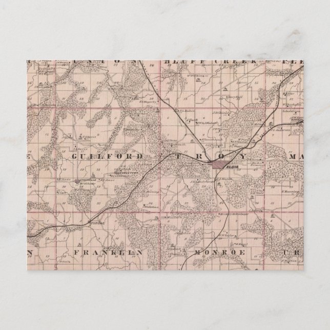 Cartão Postal Mapa do condado de Monroe, Estado de Iowa (Frente)