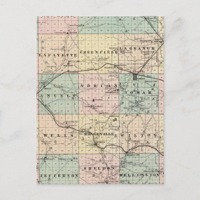 Cartão Postal Mapa do Condado de Monroe, Estado de Wisconsin (Frente)