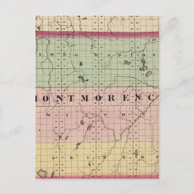 Cartão Postal Mapa do Condado de Montmorency, Michigan (Frente)
