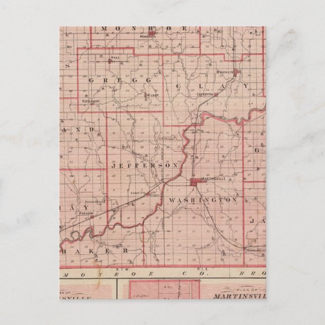 Cartão Postal Mapa do Condado de Morgan com Mooresville (Frente)