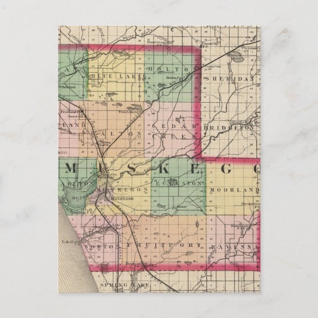 Cartão Postal Mapa do Condado de Muskegon, Michigan (Frente)