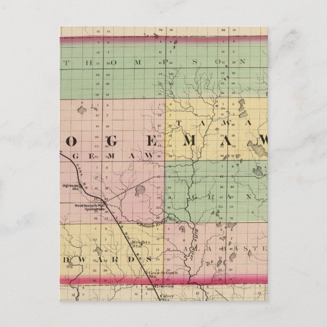 Cartão Postal Mapa do Condado de Ogemaw, Michigan (Frente)