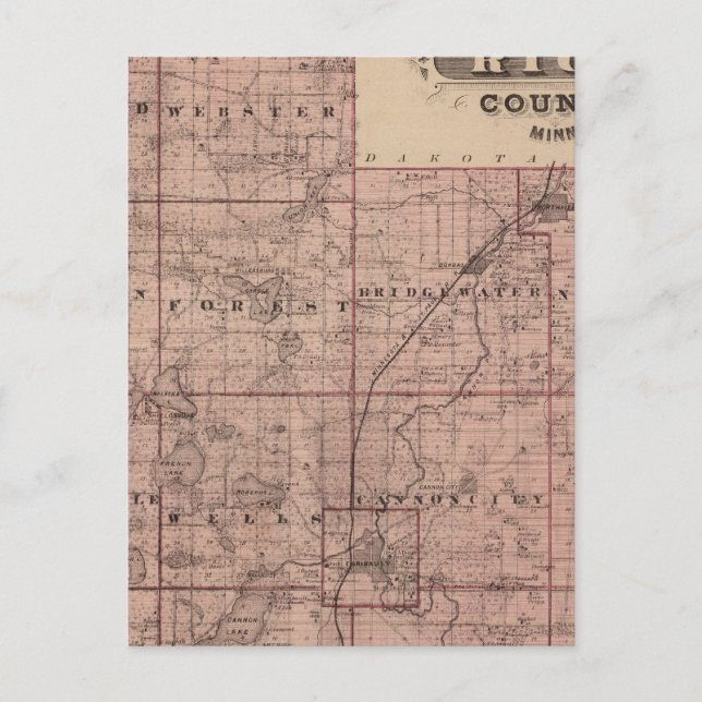 Cartão Postal Mapa do Condado de Rice, Minnesota (Frente)