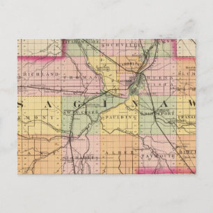 Cartão Postal Mapa do Condado de Saginaw, Michigan