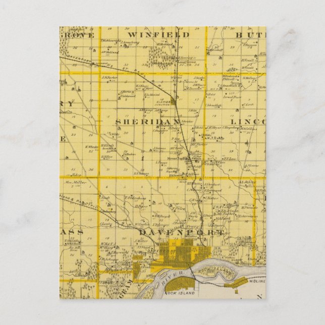 Cartão Postal Mapa do Condado de Scott, Estado de Iowa (Frente)