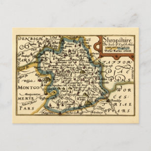 Cartão Postal Mapa do condado de Shropshire, Inglaterra