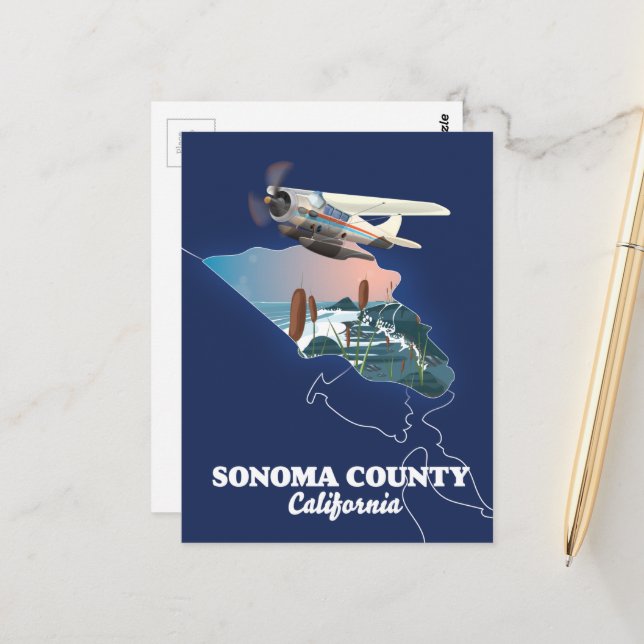 Cartão Postal Mapa do Condado de Sonoma (Frente/Verso In Situ)