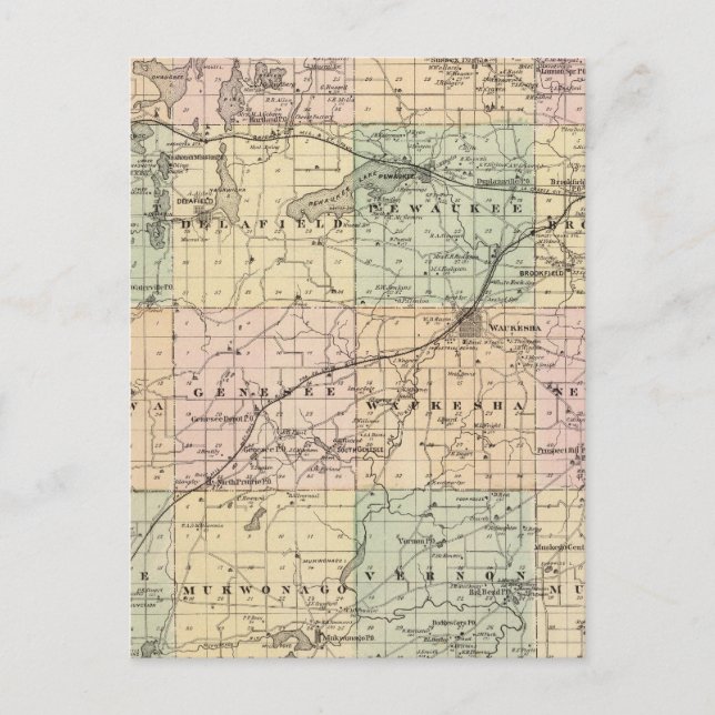 Cartão Postal Mapa do Condado de Waukesha, Estado de Wisconsin (Frente)