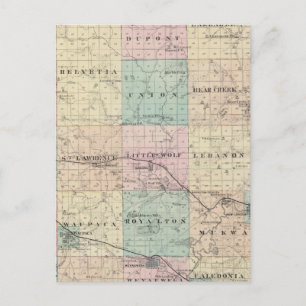 Cartão Postal Mapa do Condado de Waupaca, Estado de Wisconsin