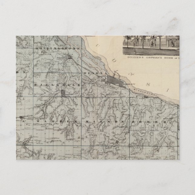 Cartão Postal Mapa do condado de Winona, Minnesota (Frente)