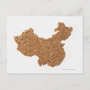 Cartão Postal Mapa do Continente China feito de Arroz Glutinoso