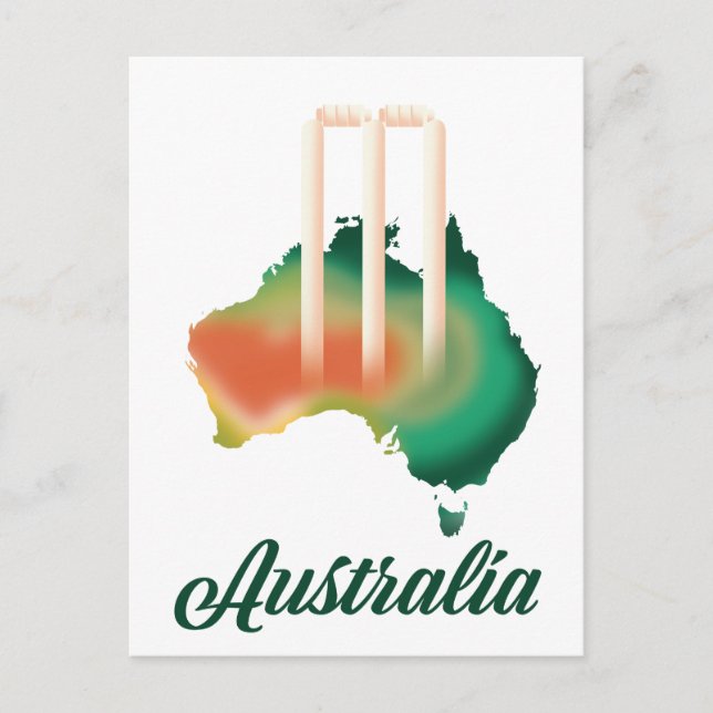 Cartão Postal Mapa do críquete da Austrália. (Frente)