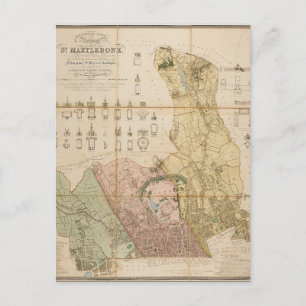 Cartão Postal Mapa do distrito de Marylebone (Londres) de 1834
