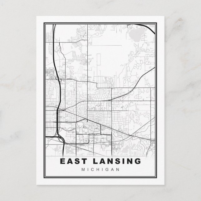 Cartão Postal Mapa do East Lansing (Frente)
