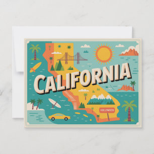 Cartão Postal Mapa do Estado da Califórnia
