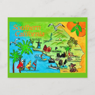 Cartão Postal Mapa do Estado da Califórnia do Sul
