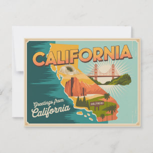 Cartão Postal Mapa do estado da Califórnia ilustrado