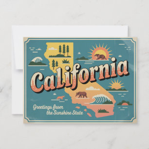 Cartão Postal Mapa do estado da Califórnia ilustrado