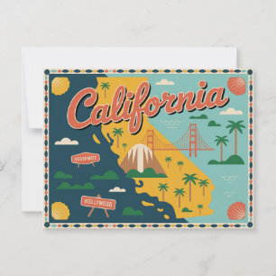Cartão Postal Mapa do estado da Califórnia ilustrado