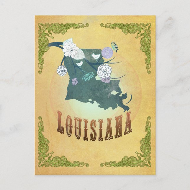 Cartão Postal Mapa do Estado da Louisiana - Fruta amarela (Frente)