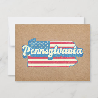 Cartão Postal Mapa do Estado da Pensilvânia Ilustrado com bandei