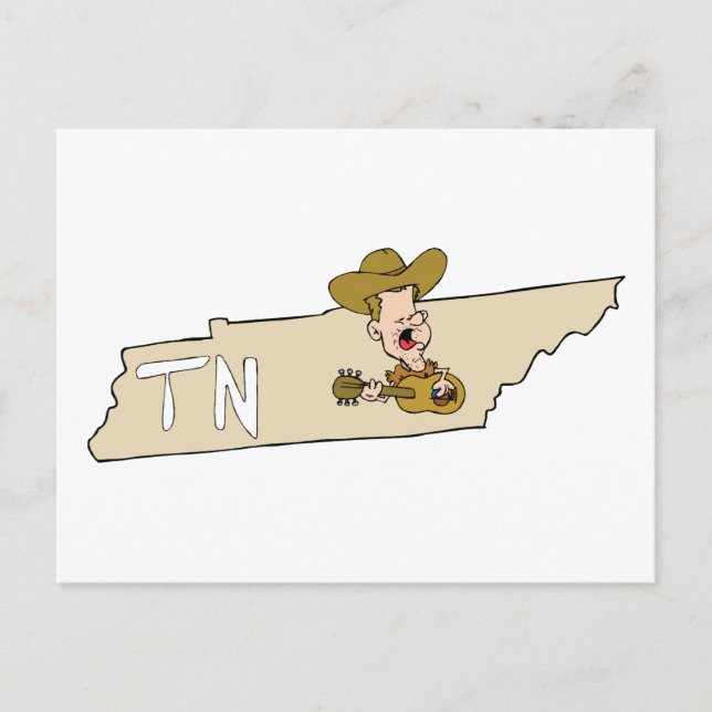Cartão Postal Mapa do Estado da TN do Tennessee & Música Nashvil (Frente)