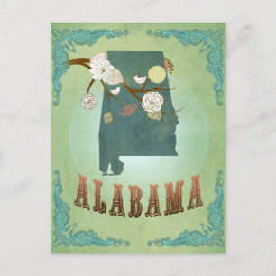 Cartão Postal Mapa do estado de Alabama - verde