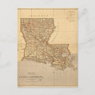 Cartão Postal Mapa do estado de Louisiana (1876)