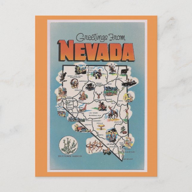 Cartão Postal Mapa do Estado de Nevada (Frente)