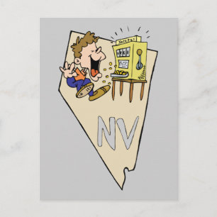 Cartão Postal Mapa do Estado de Nevada NV e Cartum do Jackpot do