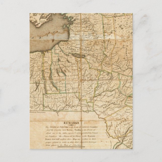 Cartão Postal Mapa do Estado de Nova Iorque (Frente)