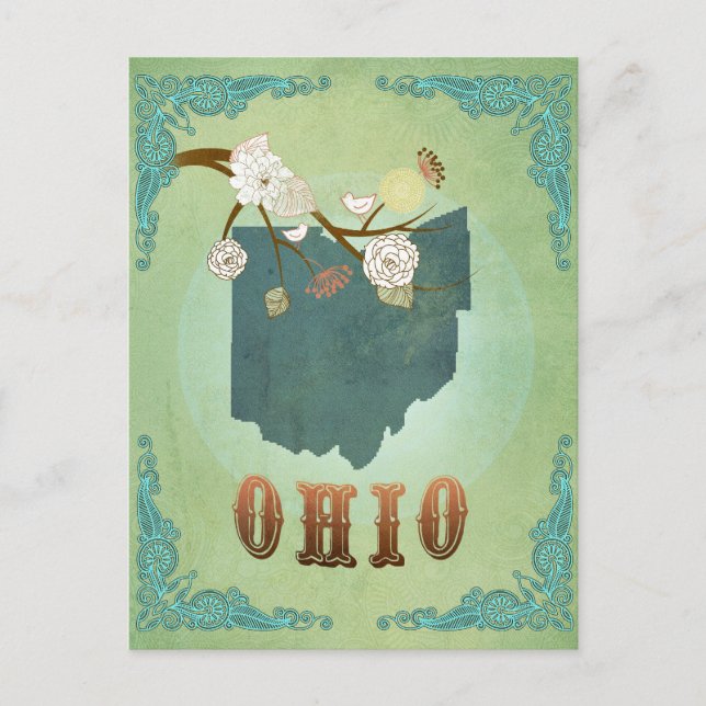 Cartão Postal Mapa do Estado de Ohio - Verde (Frente)