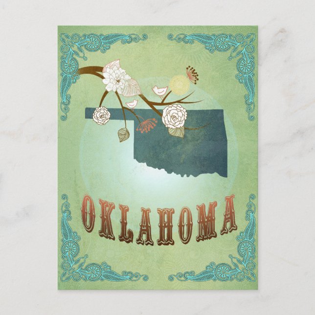 Cartão Postal Mapa do Estado de Oklahoma - Verde (Frente)