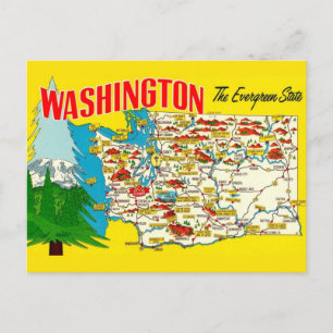 Cartão Postal Mapa do Estado de Washington em Postal