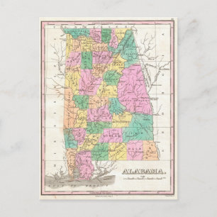 Cartão Postal Mapa do Estado do Alabama (1827)