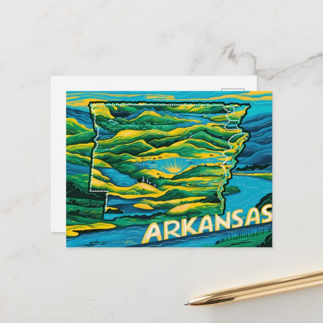 Cartão Postal Mapa do Estado do Arkansas (Frente/Verso In Situ)