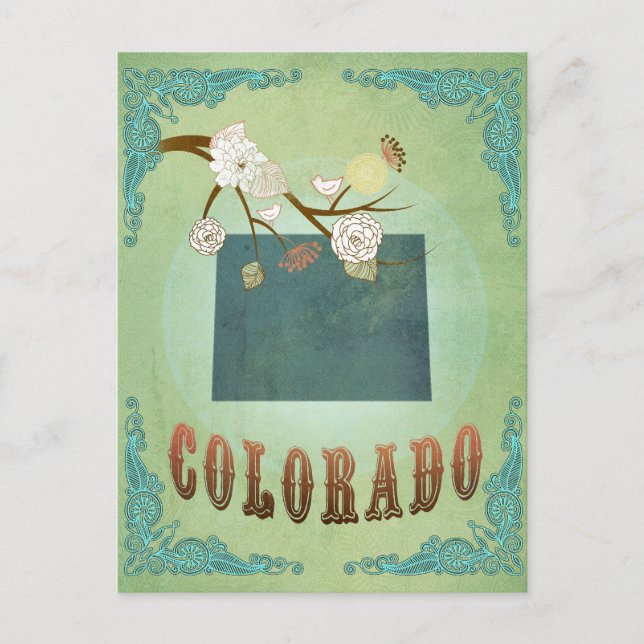 Cartão Postal Mapa do Estado do Colorado - Verde (Frente)