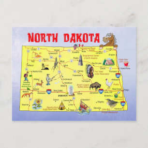 Cartão Postal Mapa do Estado do Dakota do Norte