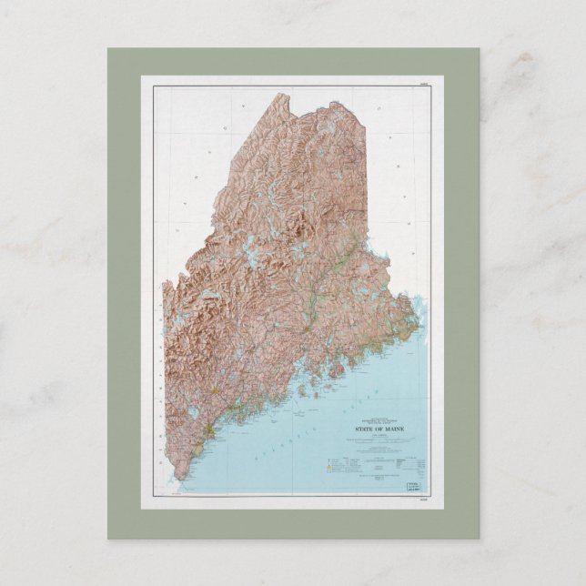 Cartão Postal Mapa do Estado do Maine (1977) (Frente)