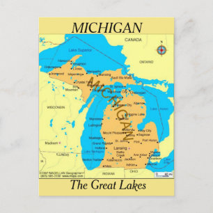 Cartão Postal Mapa do Estado do Michigan