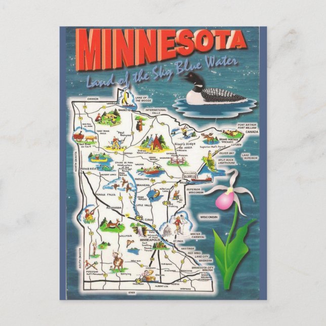 Cartão Postal Mapa do Estado do Minnesota (Frente)