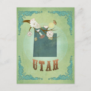 Cartão Postal Mapa do Estado do Modern Vintage Utah - Sage Green