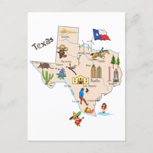 Cartão Postal Mapa do Estado do Texas