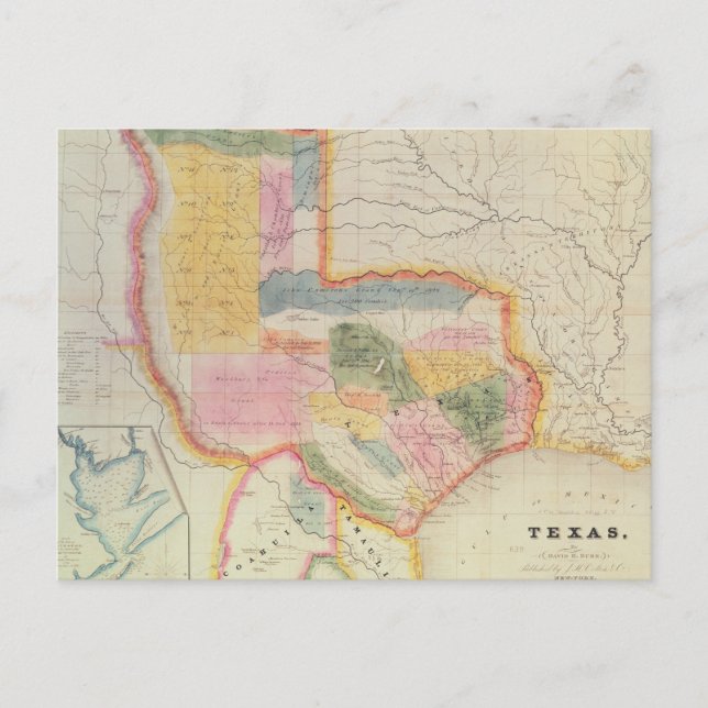 Cartão Postal Mapa do Estado do Texas | 1835 (Frente)