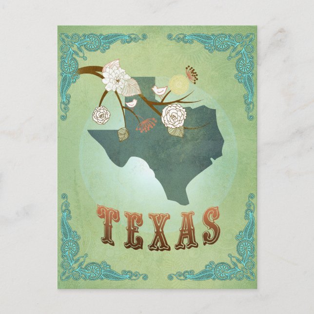 Cartão Postal Mapa do Estado do Texas - Verde (Frente)