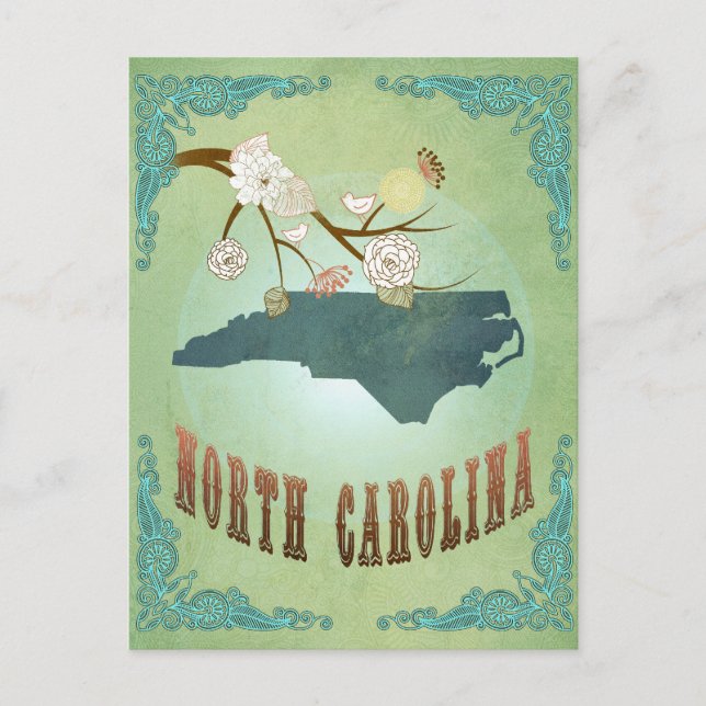 Cartão Postal Mapa do Estado Moderno da Carolina do Norte - Verd (Frente)