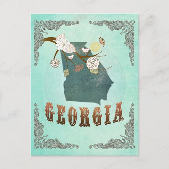 Cartão Postal Mapa do Estado Moderno da Geórgia - Azul Turquesa (Frente)