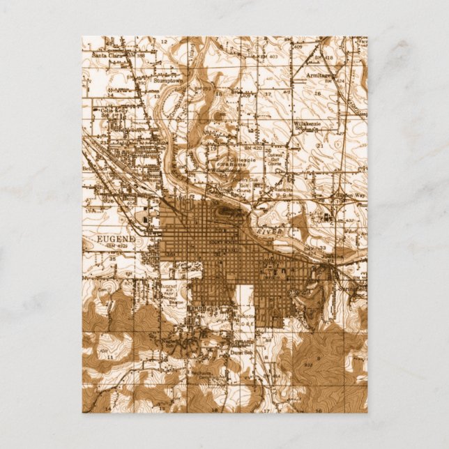 Cartão Postal Mapa do Eugene Oregon Vintage (Frente)
